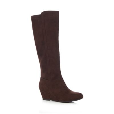 The Collection Dark brown knee high wedge boots